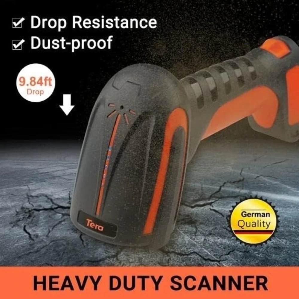 Tera Industrial Barcode Scanner – Wireless 2.4G + Bluetooth – 1D/2D/QR Code Read